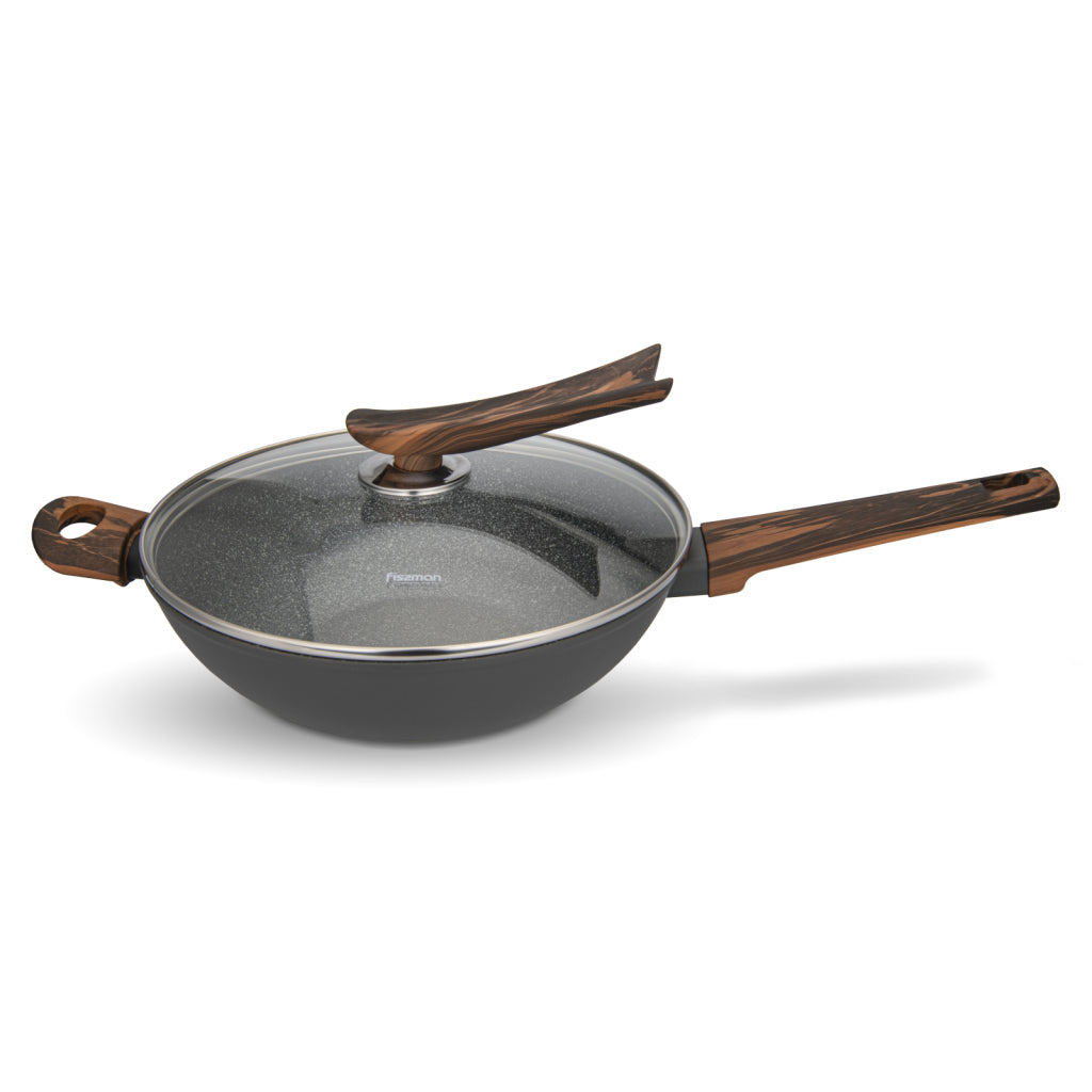 Fissman Wok Pan Capella 28x8.5cm/3.5LTR With Glass Lid (Aluminum With Non-Stick Coating)