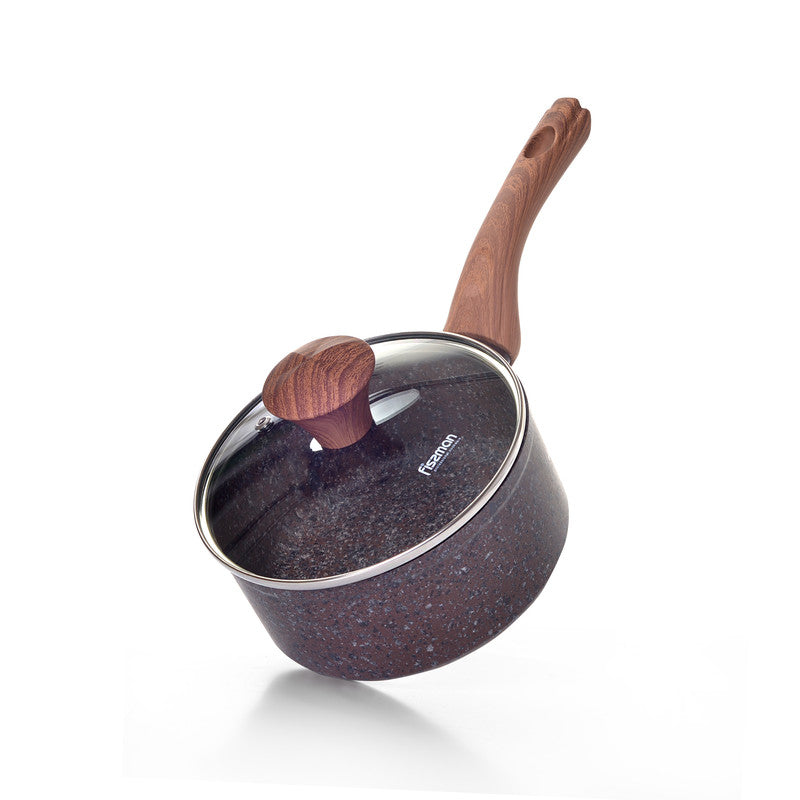 Fissman Saucepan Magic Brown 16x7.8cm/1.4LTR With Glass Lid With Induction Bottom (Aluminium With Non-Stick Coating)