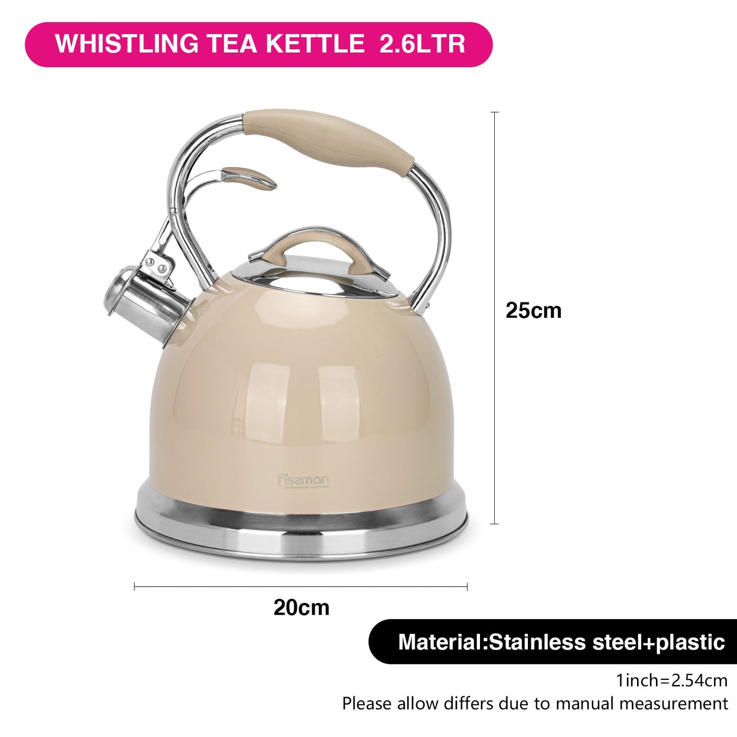 Fissman Felicity Whistling Kettle 2.6LTR Coffee (Stainless Steel)