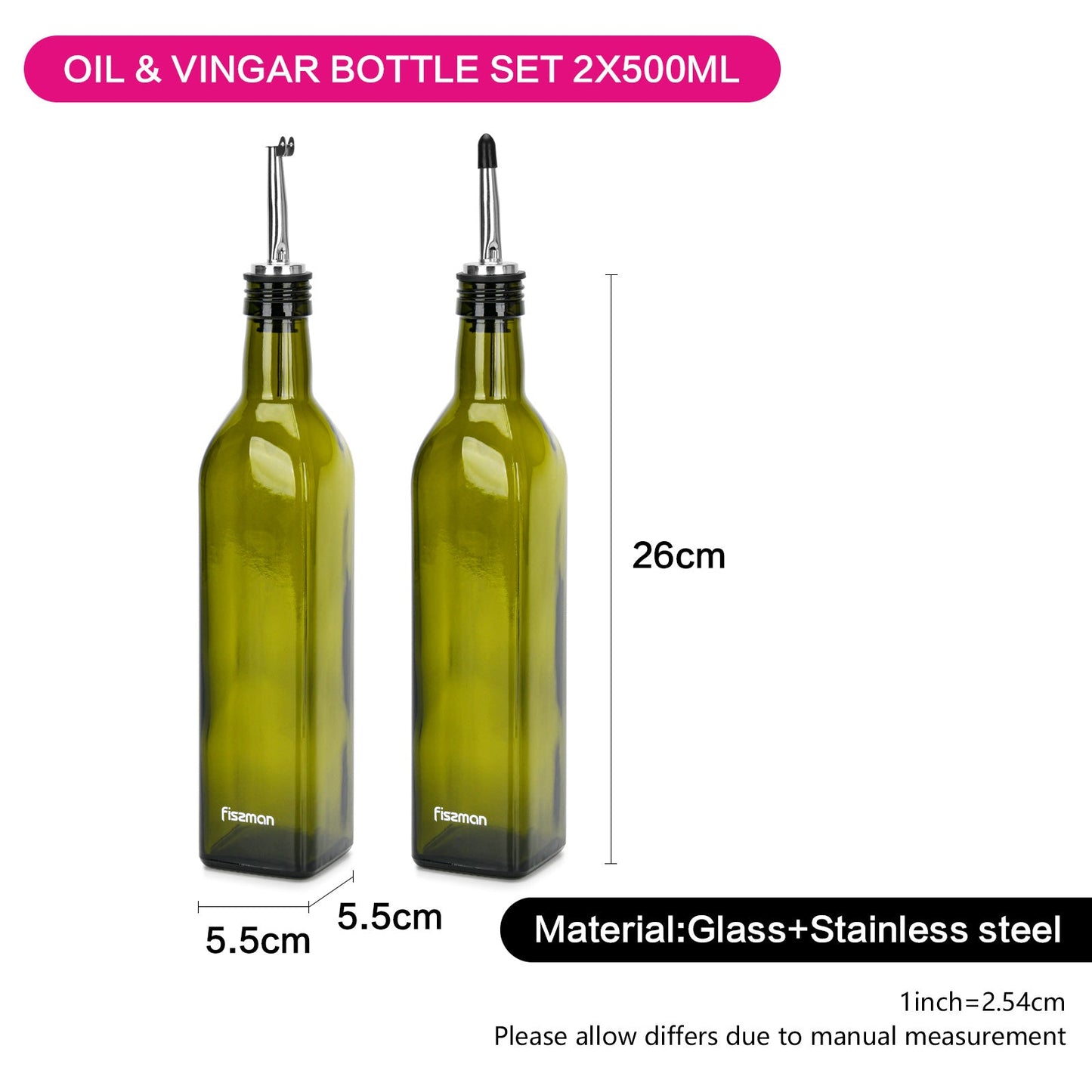 Fissman Oil & Vinegar Bottle Set 2x500ml (Glass)