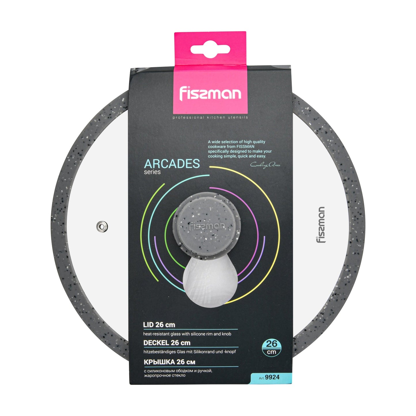 Fissman Lid Arcades 26cm With Grey Marbling Silicone Rim (Glass)