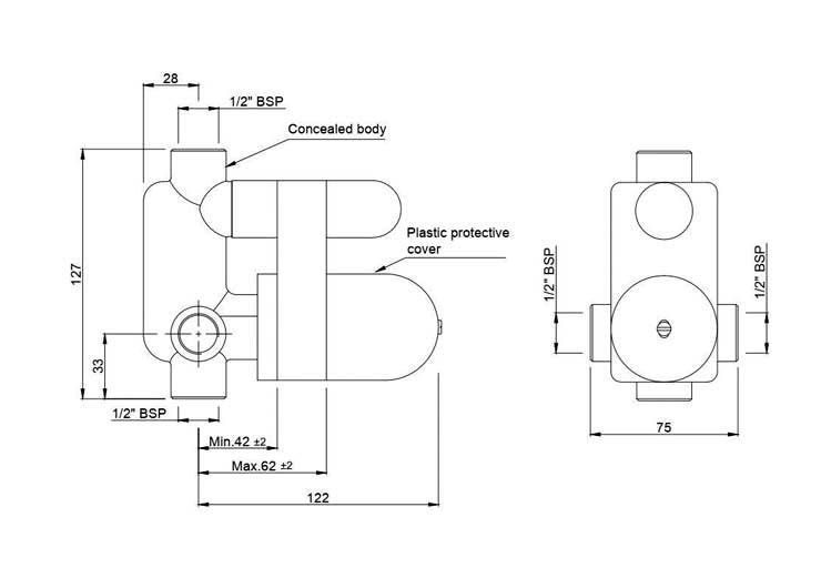 Concealed part of single lever bath and shower mixer