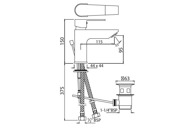 SINGLE LEVER EXTENDED BASIN MIXER WITH POPUP WASTE (ARI-CHR-39052B)