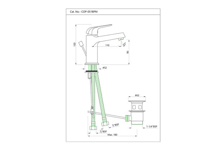 Single Lever Basin Mixer with Popup Waste (COP-CHR-051BPM)