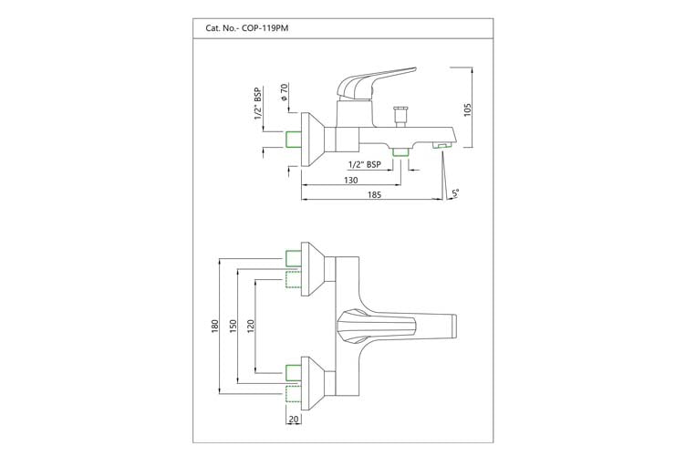 Single Lever Bath & Shower Mixer, Wall Mounted (COP-CHR-119PM)