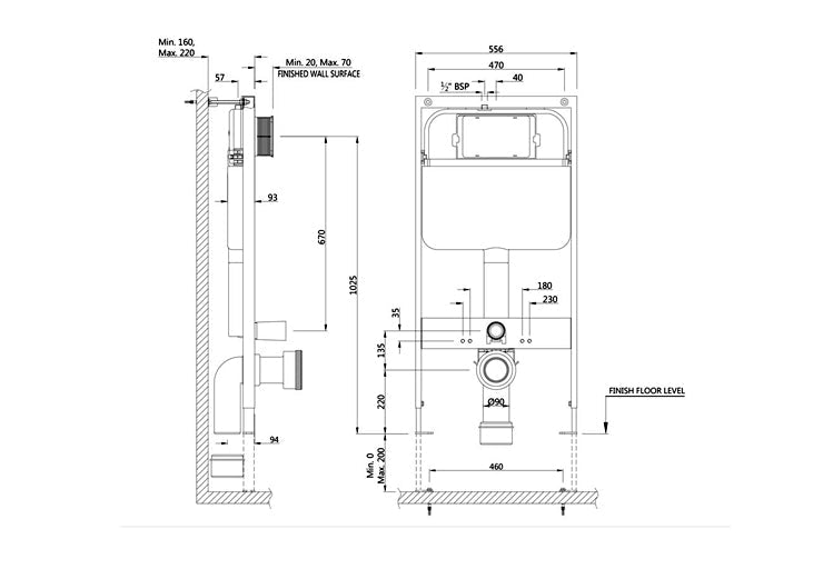 Single Piece Slim concealed Cistern (JCS-WHT-2400FS)