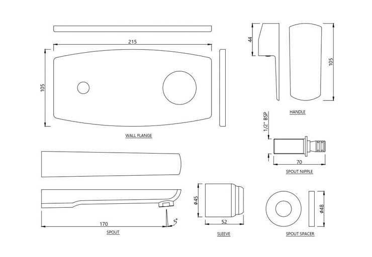 EXPOSED PARTS OF SINGLE LEVER BUILT-IN IN-WALL MANUAL VALVE