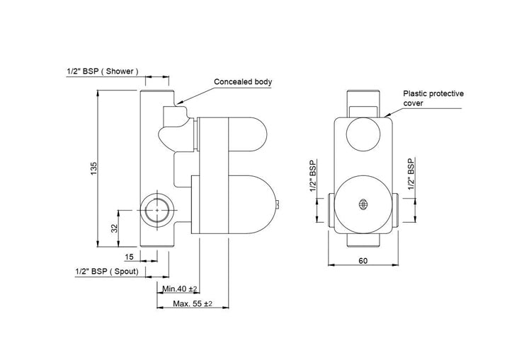 CONCEALED PART OF SINGLE LEVER BATH AND SHOWER MIXER