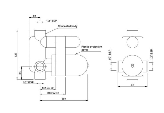 CONCEALED BODY FOR SINGLE LEVER DIVERTER