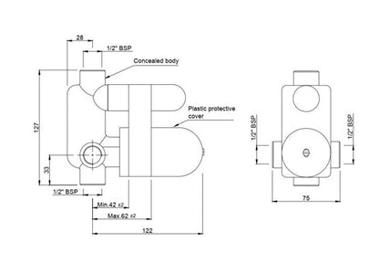 CONCEALED BODY FOR SINGLE LEVER DIVERTER